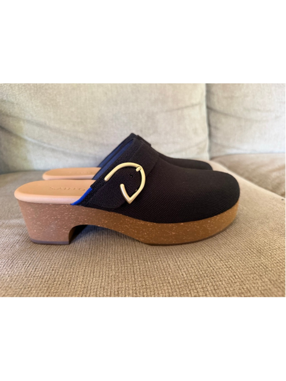 Women's Rothy's Black Knit Clogs with Brown Platform - Size 9 - Picture 2 of 7